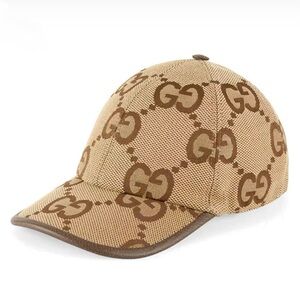 Gucci Tan and Brown Jumbo GG Monogram Cap